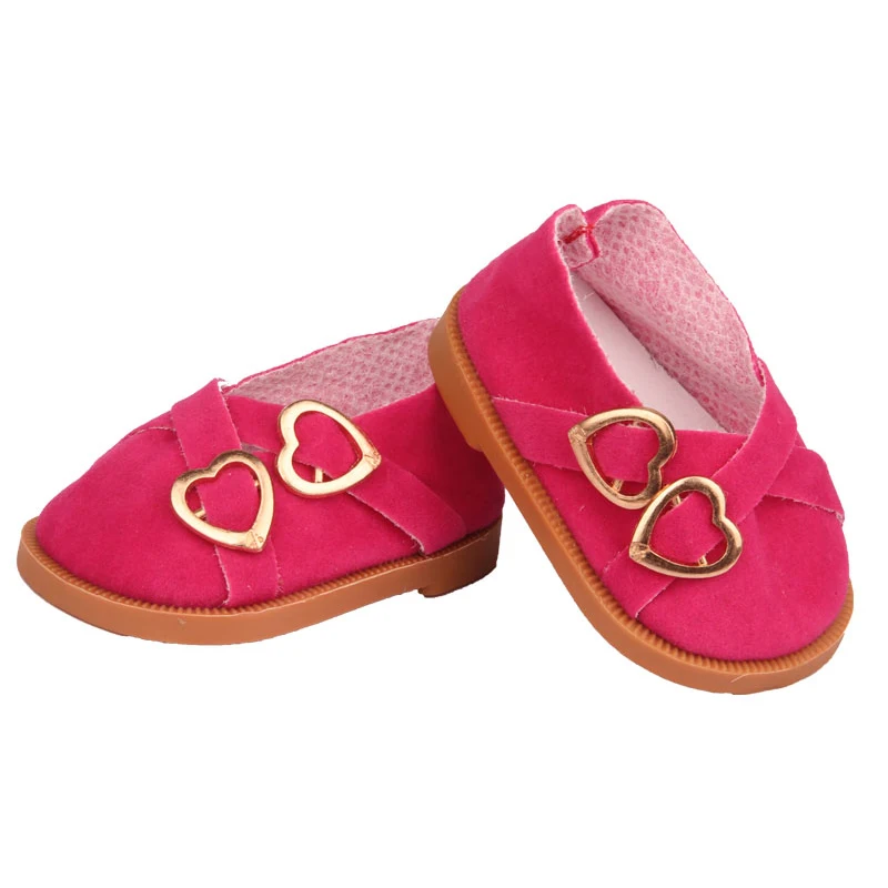 7cm Super Cute Leisure Doll Shoes Double Hearts Pu Leather 18 Inch Mini Handmade Shoes For Reborn Baby Dolls 43 cm Russian Toys
