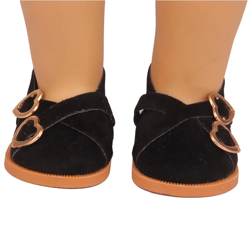 7cm Super Cute Leisure Doll Shoes Double Hearts Pu Leather 18 Inch Mini Handmade Shoes For Reborn Baby Dolls 43 cm Russian Toys