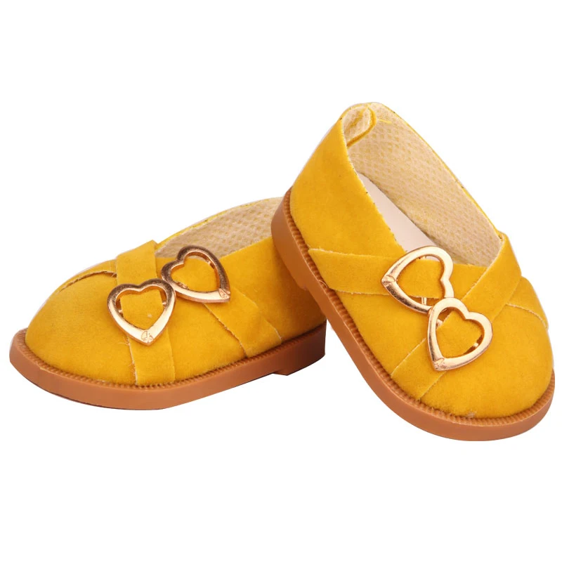 7cm Super Cute Leisure Doll Shoes Double Hearts Pu Leather 18 Inch Mini Handmade Shoes For Reborn Baby Dolls 43 cm Russian Toys