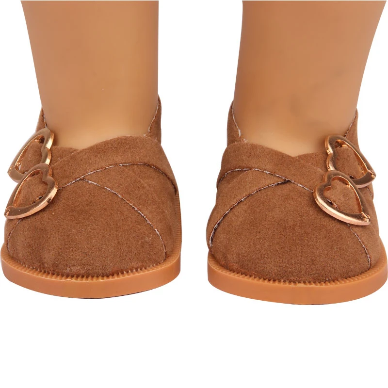 7cm Super Cute Leisure Doll Shoes Double Hearts Pu Leather 18 Inch Mini Handmade Shoes For Reborn Baby Dolls 43 cm Russian Toys