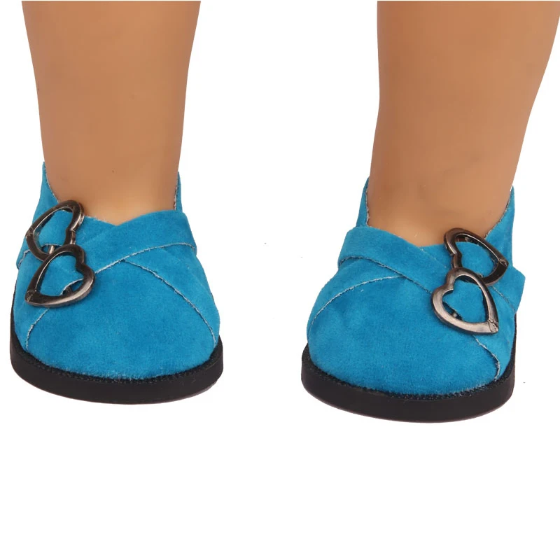 7cm Super Cute Leisure Doll Shoes Double Hearts Pu Leather 18 Inch Mini Handmade Shoes For Reborn Baby Dolls 43 cm Russian Toys