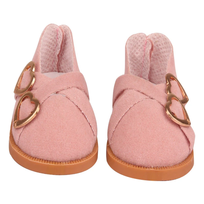 7cm Super Cute Leisure Doll Shoes Double Hearts Pu Leather 18 Inch Mini Handmade Shoes For Reborn Baby Dolls 43 cm Russian Toys