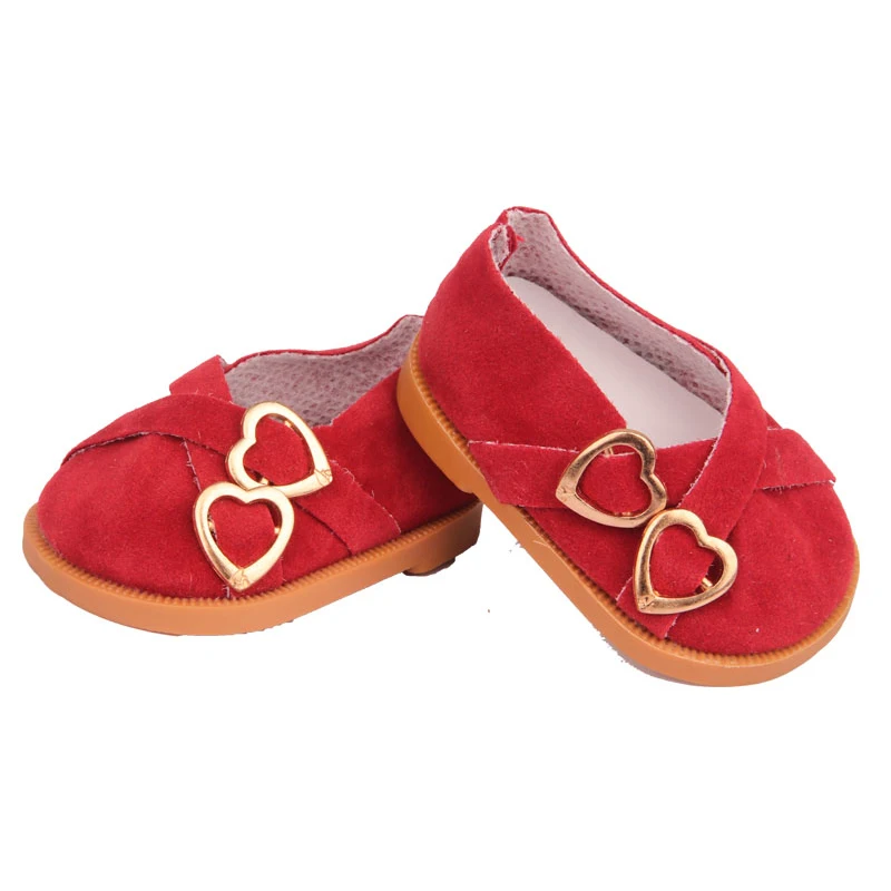 7cm Super Cute Leisure Doll Shoes Double Hearts Pu Leather 18 Inch Mini Handmade Shoes For Reborn Baby Dolls 43 cm Russian Toys