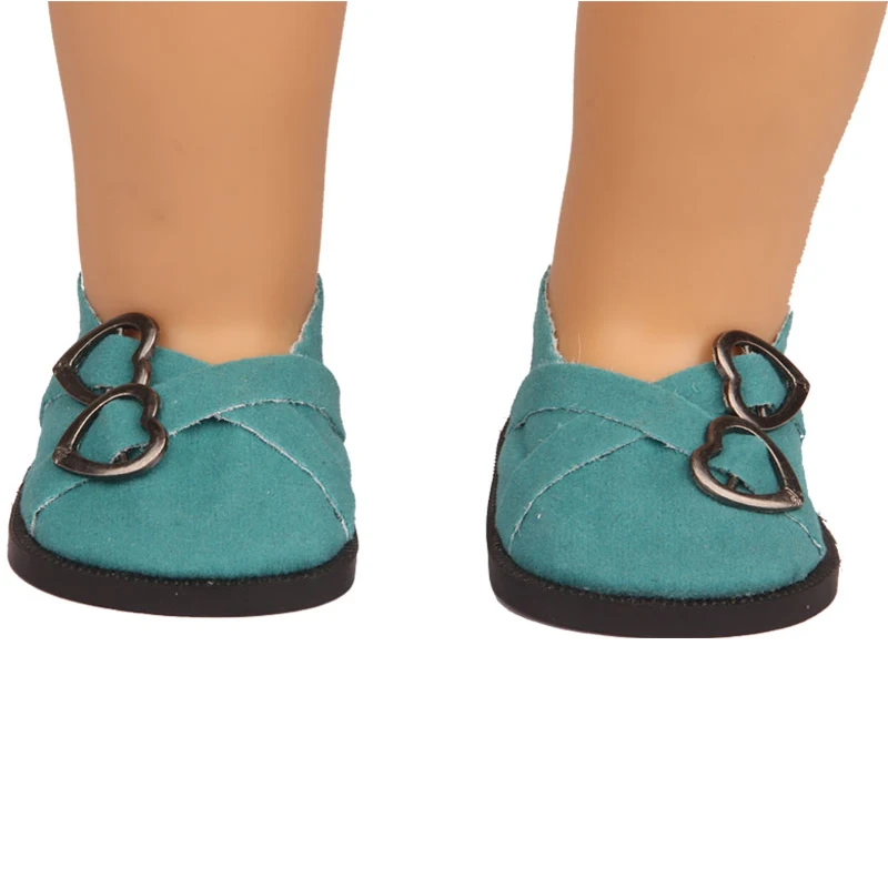 7cm Super Cute Leisure Doll Shoes Double Hearts Pu Leather 18 Inch Mini Handmade Shoes For Reborn Baby Dolls 43 cm Russian Toys