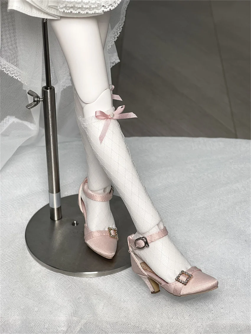 In Stock BJD/SD Shoes 1/3 1/4 High Heels Girls Silk Pointy One-button High Heels Multi-colored BJD Doll Accessories
