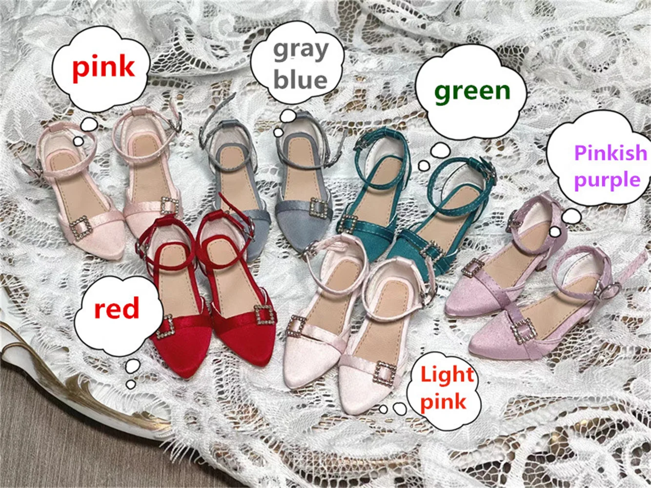 In Stock BJD/SD Shoes 1/3 1/4 High Heels Girls Silk Pointy One-button High Heels Multi-colored BJD Doll Accessories