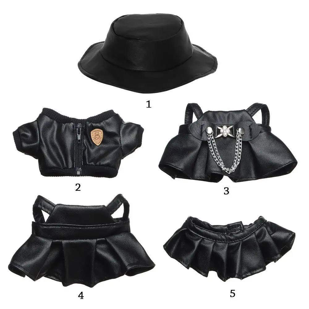 20cm Fashion Doll PU Leather Jacket Doll Hat Skirt Suit Clothing Gifts Plush Doll's Clothes Outfit Accessories for Idol Dolls