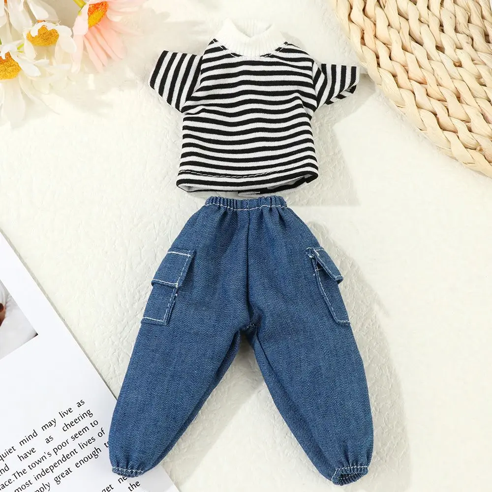 30CM Doll Clothes Fashion Stripe Undershirt Casual Wear Shorts Tooling Style Jeans Pants For 11.5" 1/6 BJD Dolls Accessories