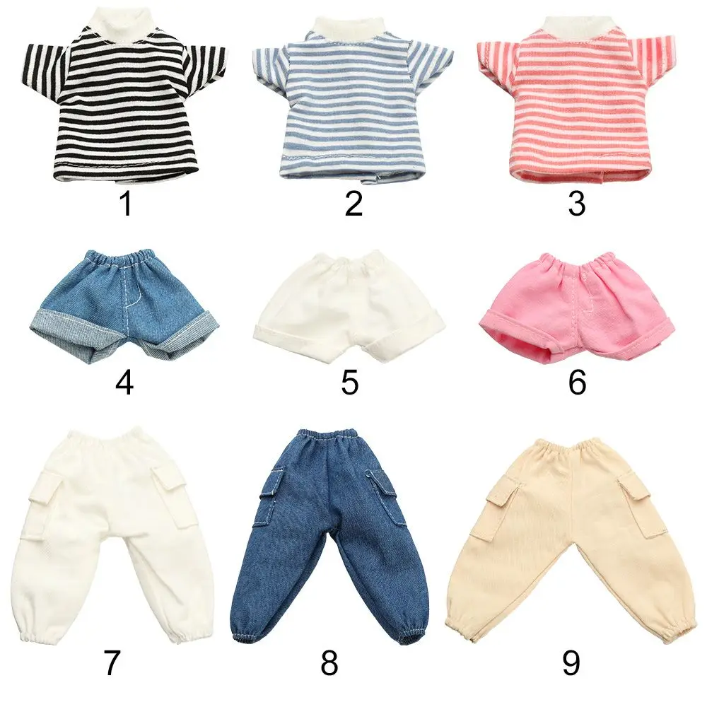 30CM Doll Clothes Fashion Stripe Undershirt Casual Wear Shorts Tooling Style Jeans Pants For 11.5" 1/6 BJD Dolls Accessories