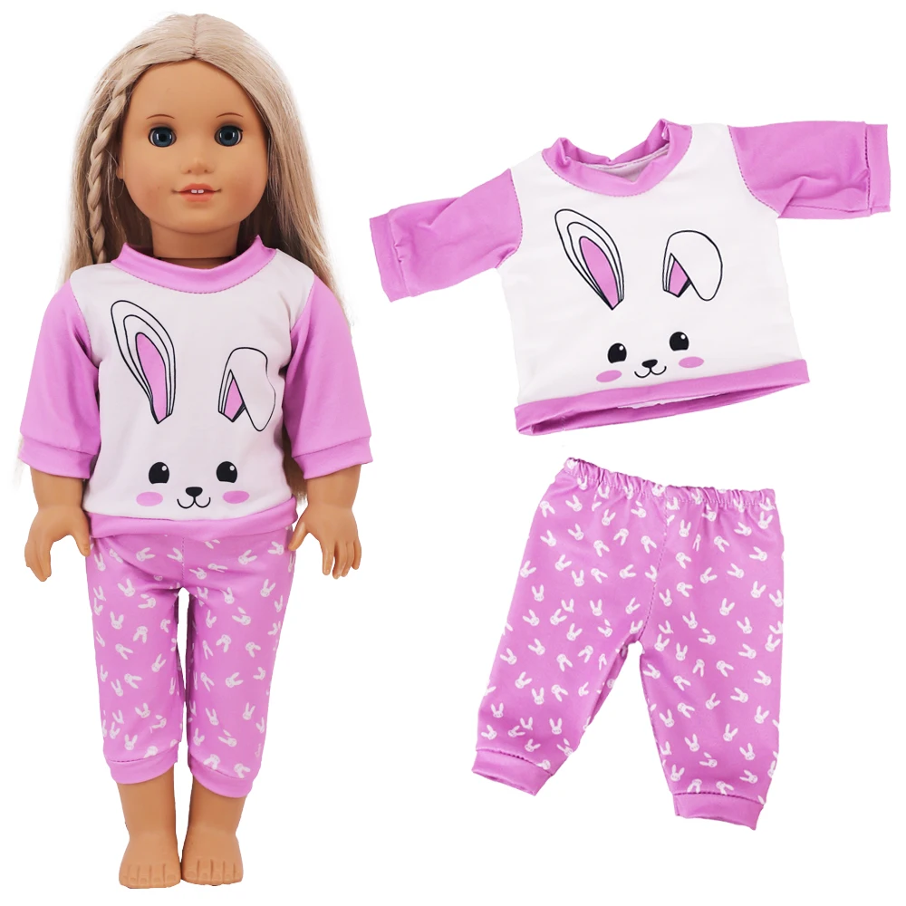 2 Pcs/Set Kawaii Animal Pajamas Suit For 43cm Baby Doll Clothes Accessories And 18 Inch American Doll Girl's Toys Our Generation
