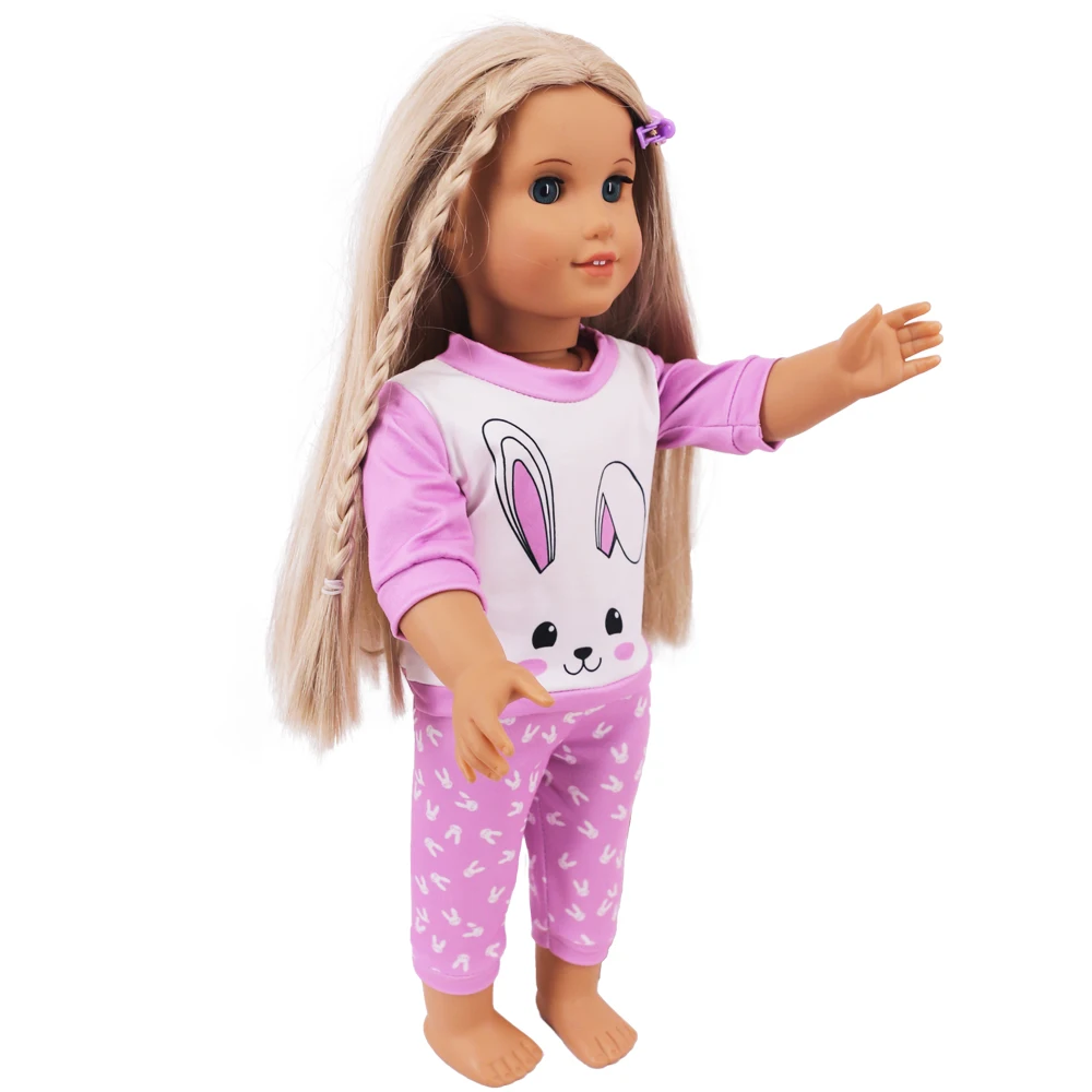 2 Pcs/Set Kawaii Animal Pajamas Suit For 43cm Baby Doll Clothes Accessories And 18 Inch American Doll Girl's Toys Our Generation