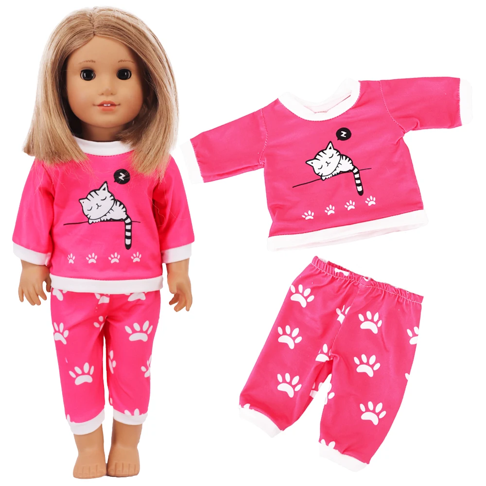 2 Pcs/Set Kawaii Animal Pajamas Suit For 43cm Baby Doll Clothes Accessories And 18 Inch American Doll Girl's Toys Our Generation