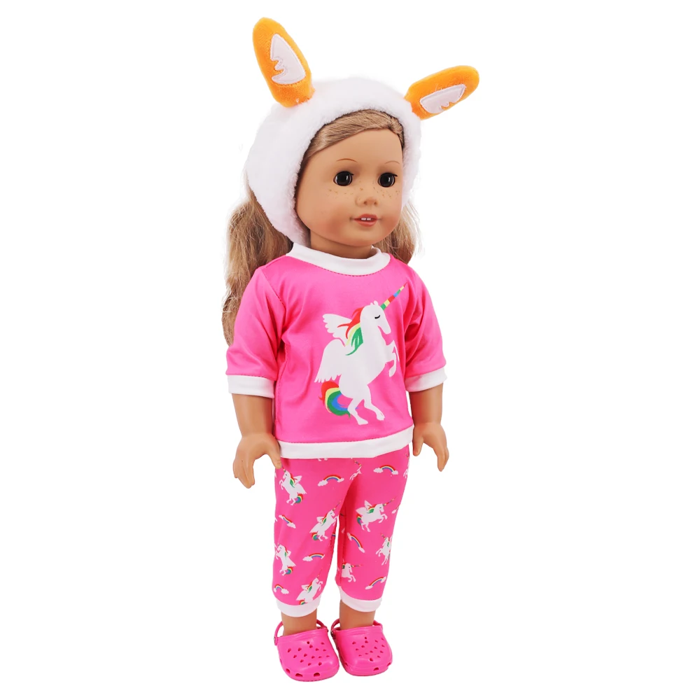 2 Pcs/Set Kawaii Animal Pajamas Suit For 43cm Baby Doll Clothes Accessories And 18 Inch American Doll Girl's Toys Our Generation