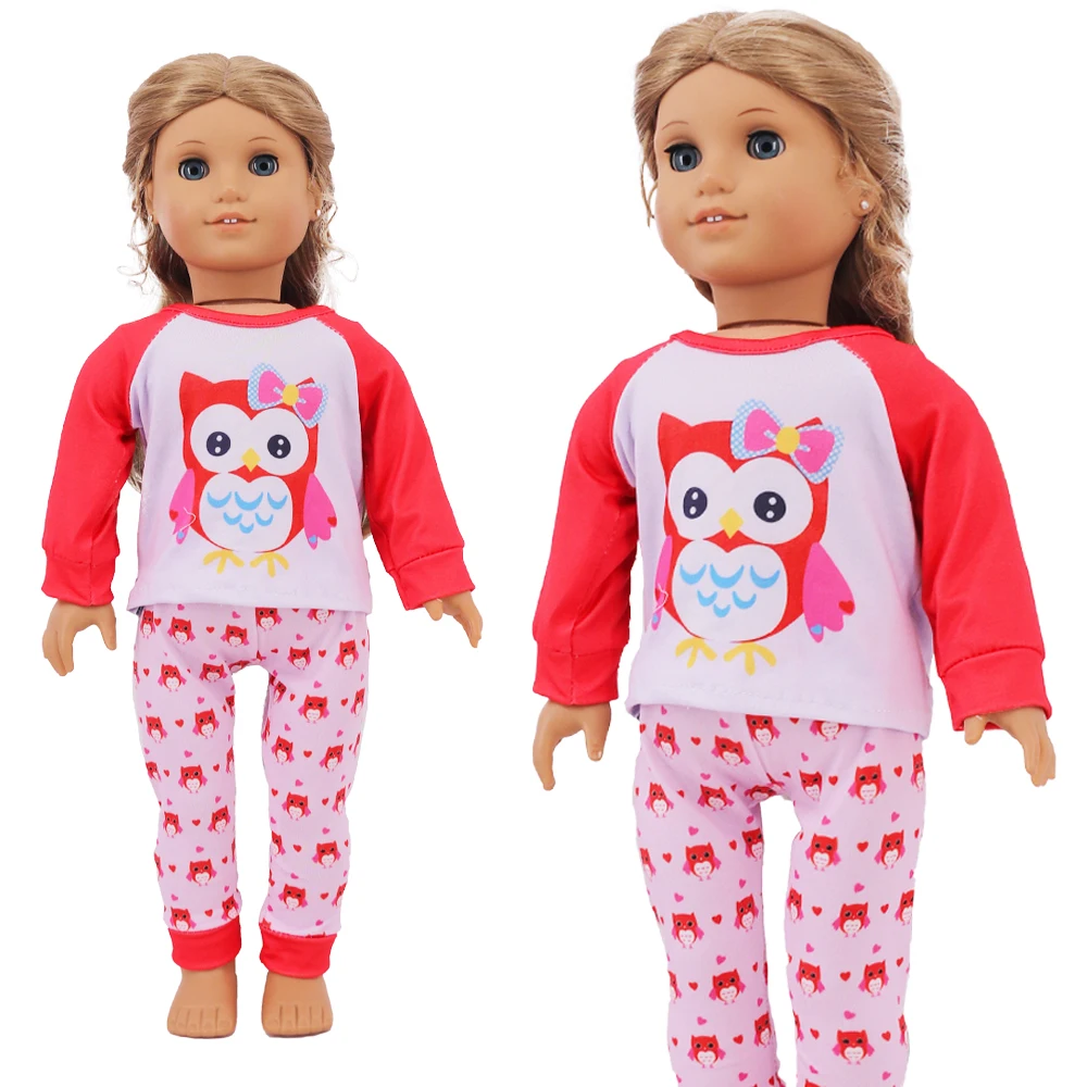 2 Pcs/Set Kawaii Animal Pajamas Suit For 43cm Baby Doll Clothes Accessories And 18 Inch American Doll Girl's Toys Our Generation