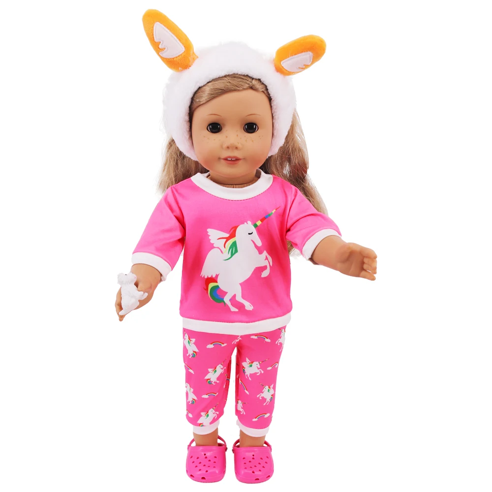 2 Pcs/Set Kawaii Animal Pajamas Suit For 43cm Baby Doll Clothes Accessories And 18 Inch American Doll Girl's Toys Our Generation