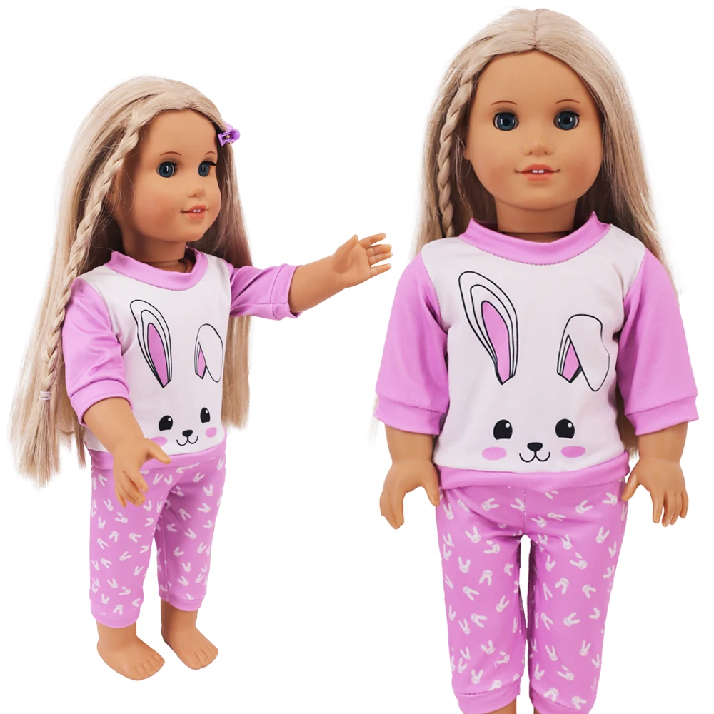 2 Pcs/Set Kawaii Animal Pajamas Suit For 43cm Baby Doll Clothes Accessories And 18 Inch American Doll Girl's Toys Our Generation