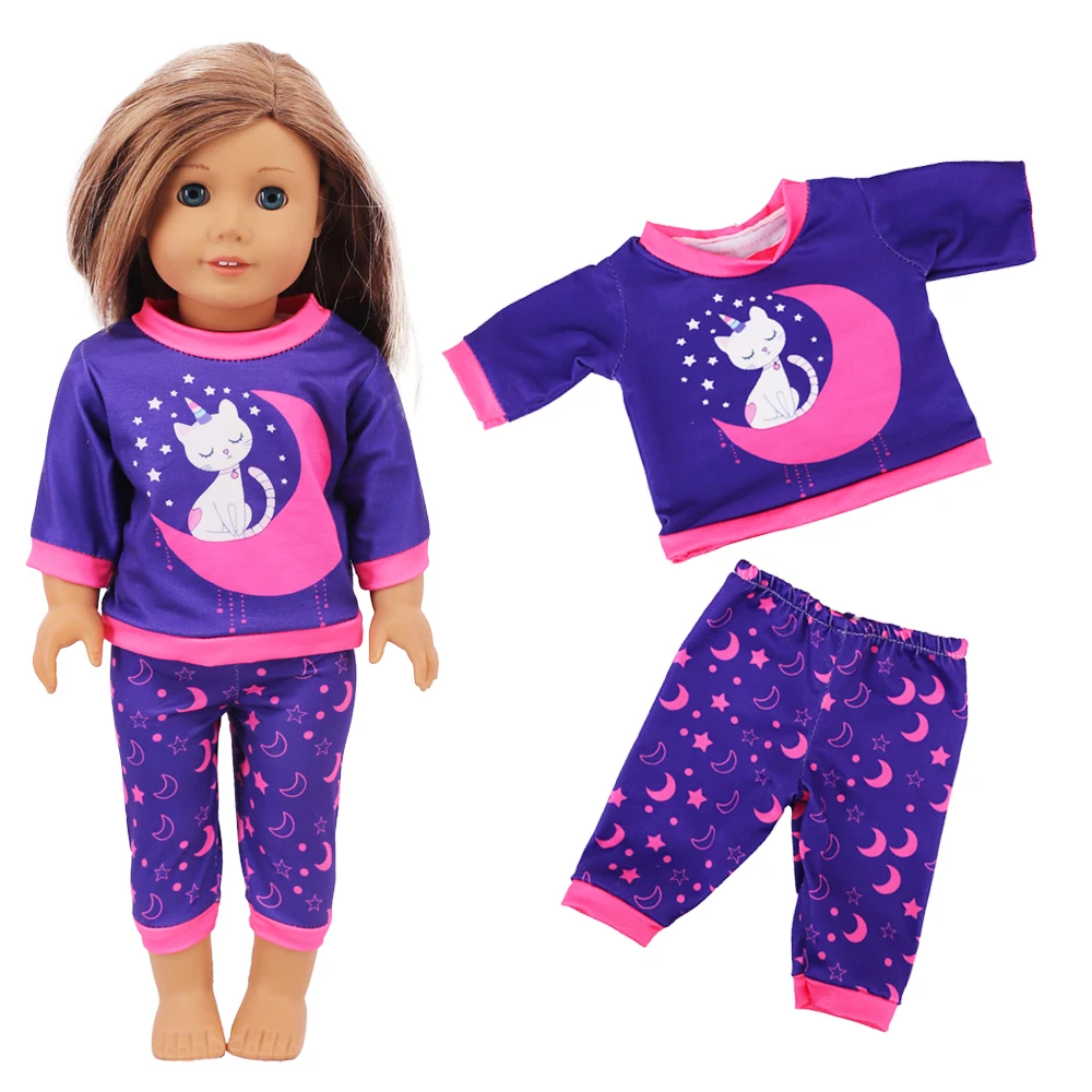 2 Pcs/Set Kawaii Animal Pajamas Suit For 43cm Baby Doll Clothes Accessories And 18 Inch American Doll Girl's Toys Our Generation