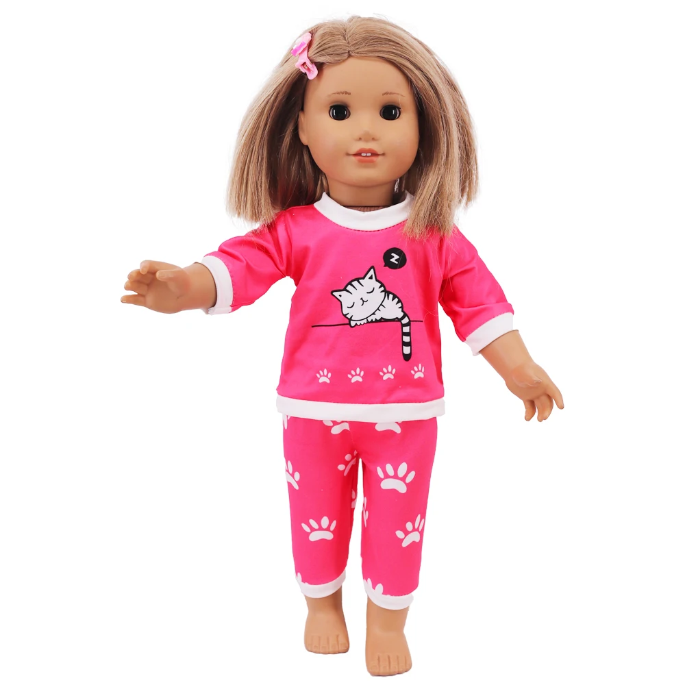 2 Pcs/Set Kawaii Animal Pajamas Suit For 43cm Baby Doll Clothes Accessories And 18 Inch American Doll Girl's Toys Our Generation
