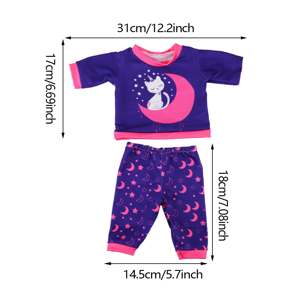2 Pcs/Set Kawaii Animal Pajamas Suit For 43cm Baby Doll Clothes Accessories And 18 Inch American Doll Girl's Toys Our Generation
