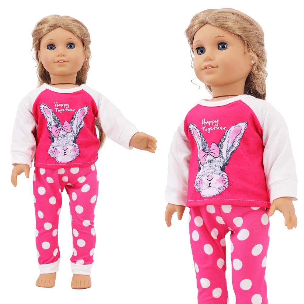 2 Pcs/Set Kawaii Animal Pajamas Suit For 43cm Baby Doll Clothes Accessories And 18 Inch American Doll Girl's Toys Our Generation