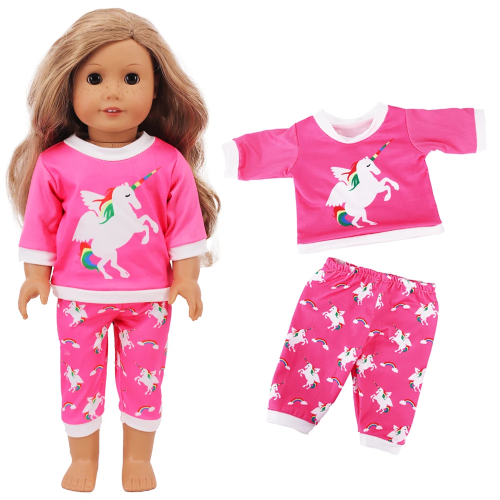 2 Pcs/Set Kawaii Animal Pajamas Suit For 43cm Baby Doll Clothes Accessories And 18 Inch American Doll Girl's Toys Our Generation