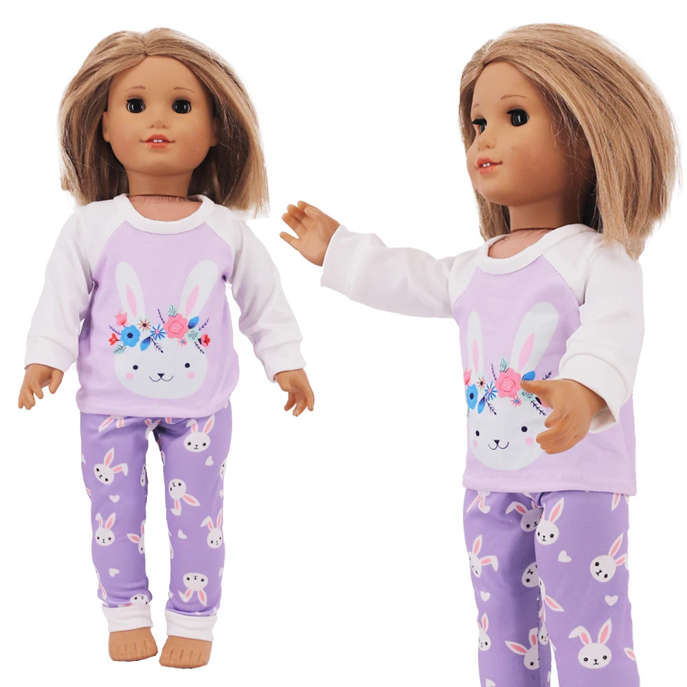 2 Pcs/Set Kawaii Animal Pajamas Suit For 43cm Baby Doll Clothes Accessories And 18 Inch American Doll Girl's Toys Our Generation