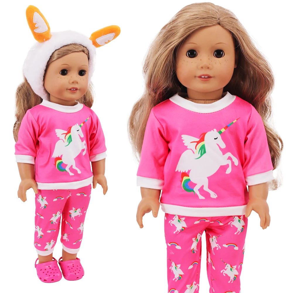 2 Pcs/Set Kawaii Animal Pajamas Suit For 43cm Baby Doll Clothes Accessories And 18 Inch American Doll Girl's Toys Our Generation