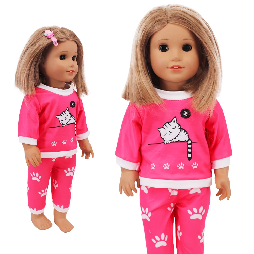 2 Pcs/Set Kawaii Animal Pajamas Suit For 43cm Baby Doll Clothes Accessories And 18 Inch American Doll Girl's Toys Our Generation