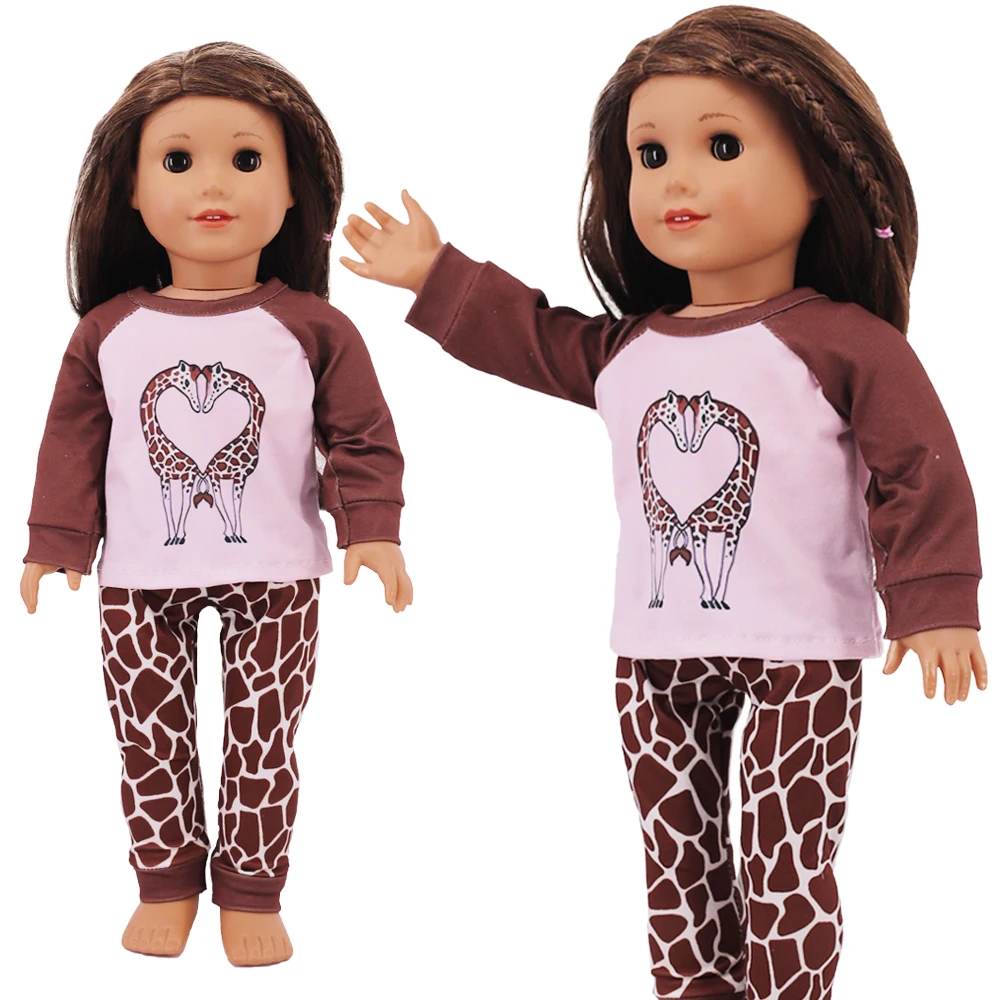 2 Pcs/Set Kawaii Animal Pajamas Suit For 43cm Baby Doll Clothes Accessories And 18 Inch American Doll Girl's Toys Our Generation