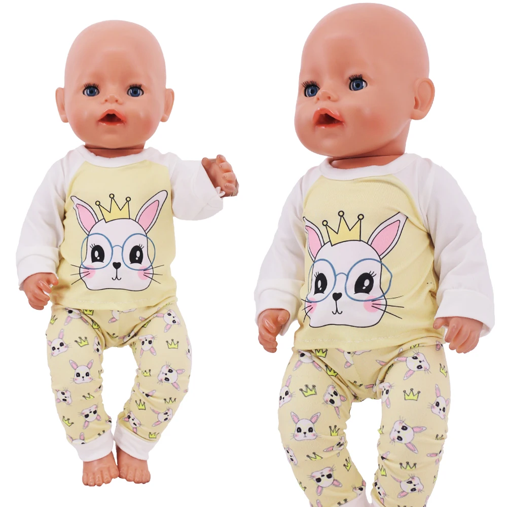 2 Pcs/Set Kawaii Animal Pajamas Suit For 43cm Baby Doll Clothes Accessories And 18 Inch American Doll Girl's Toys Our Generation