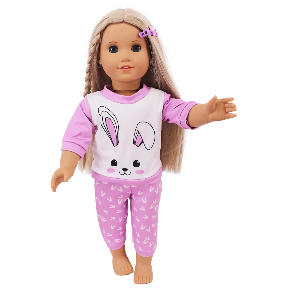 2 Pcs/Set Kawaii Animal Pajamas Suit For 43cm Baby Doll Clothes Accessories And 18 Inch American Doll Girl's Toys Our Generation