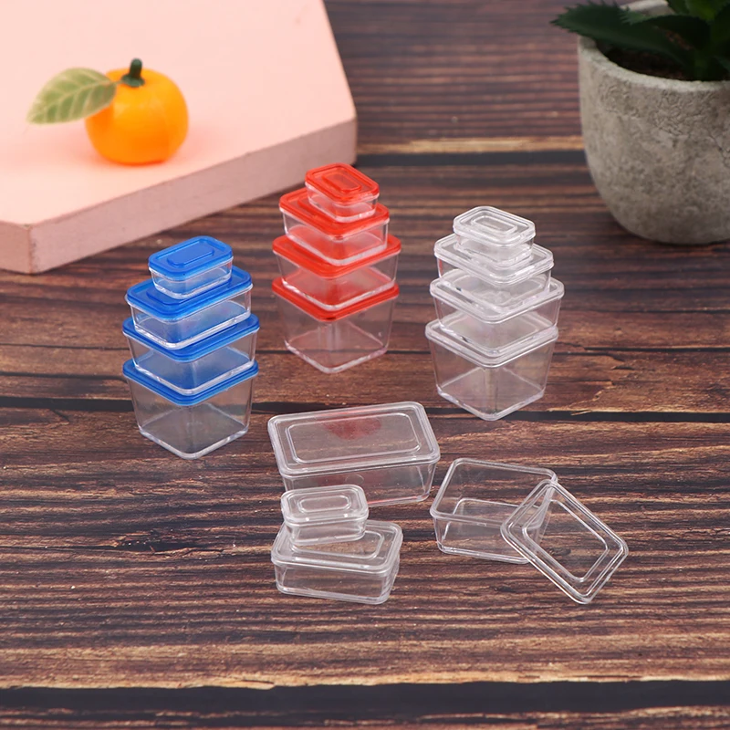 4pcs 1:12 Dollhouse Mininature Fresh Keeping Box Lunch Model Kitchen Tableware Accessories For Doll House Decor Kids Toys Gi