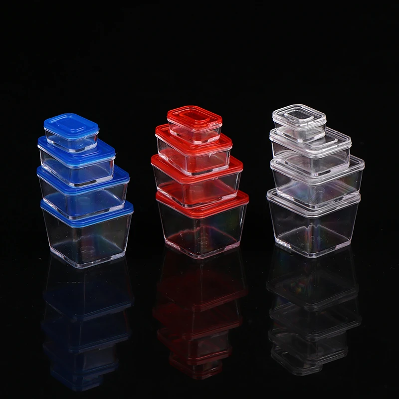 4pcs 1:12 Dollhouse Mininature Fresh Keeping Box Lunch Model Kitchen Tableware Accessories For Doll House Decor Kids Toys Gi