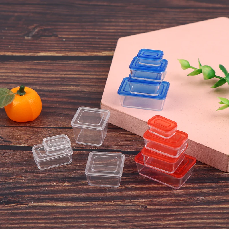 4pcs 1:12 Dollhouse Mininature Fresh Keeping Box Lunch Model Kitchen Tableware Accessories For Doll House Decor Kids Toys Gi