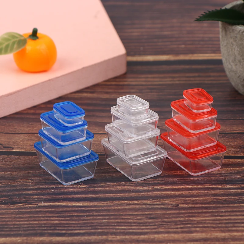4pcs 1:12 Dollhouse Mininature Fresh Keeping Box Lunch Model Kitchen Tableware Accessories For Doll House Decor Kids Toys Gi