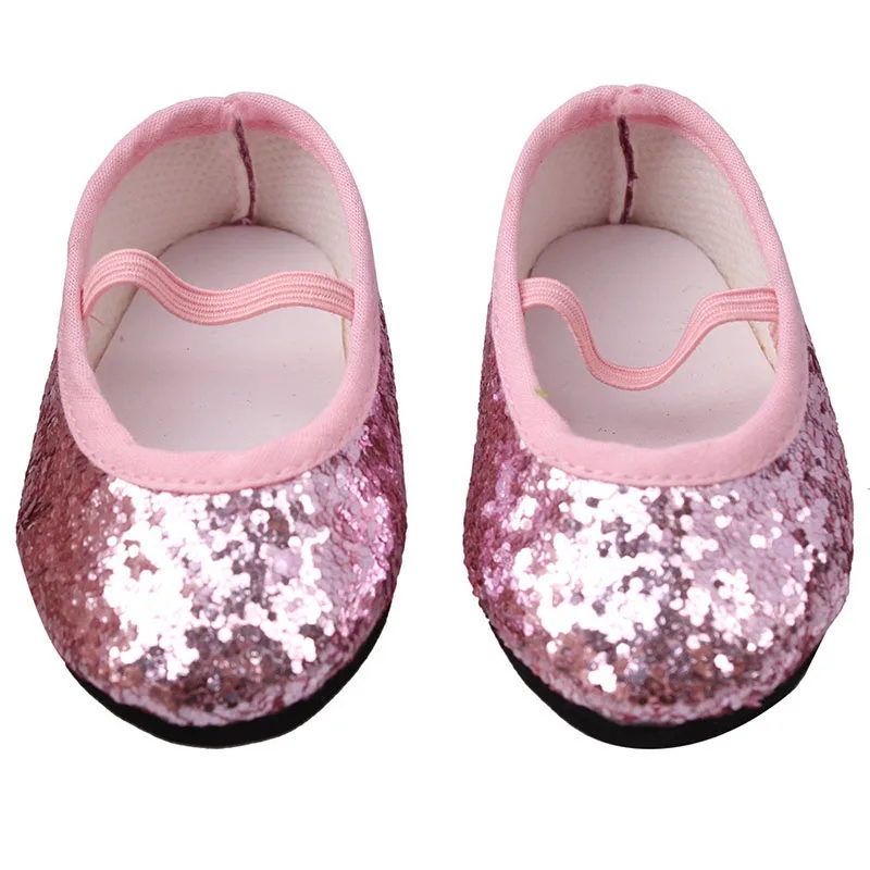 18'' Doll Mini Shoes 7 cm PU Sequin Shoes Wear For 43 cm New Baby Reborn Toys For American Dolls for Girl's Gift