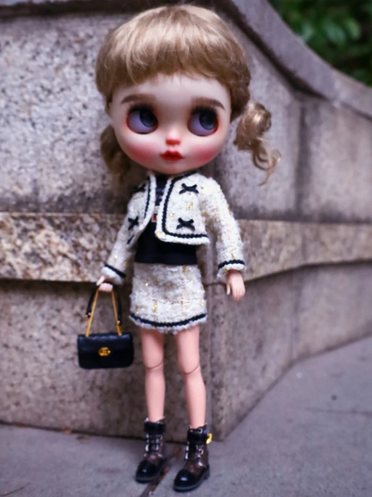 Blythe Clothes Trench Coat Casual Pants for Ob24 Ob22 Azone Blythe Doll Suit Tweed Jacket Set