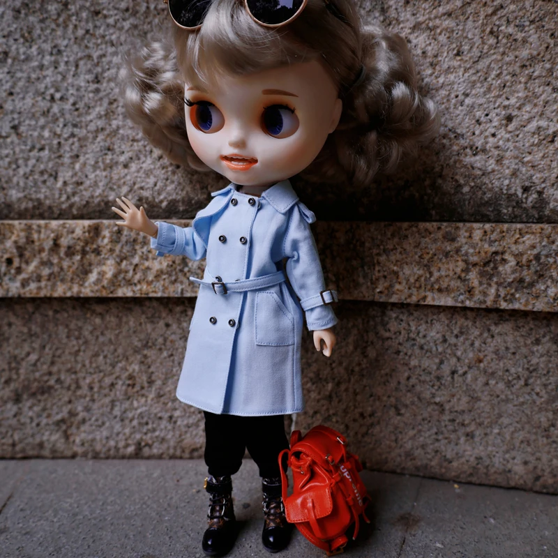 Blythe Clothes Trench Coat Casual Pants for Ob24 Ob22 Azone Blythe Doll Suit Tweed Jacket Set