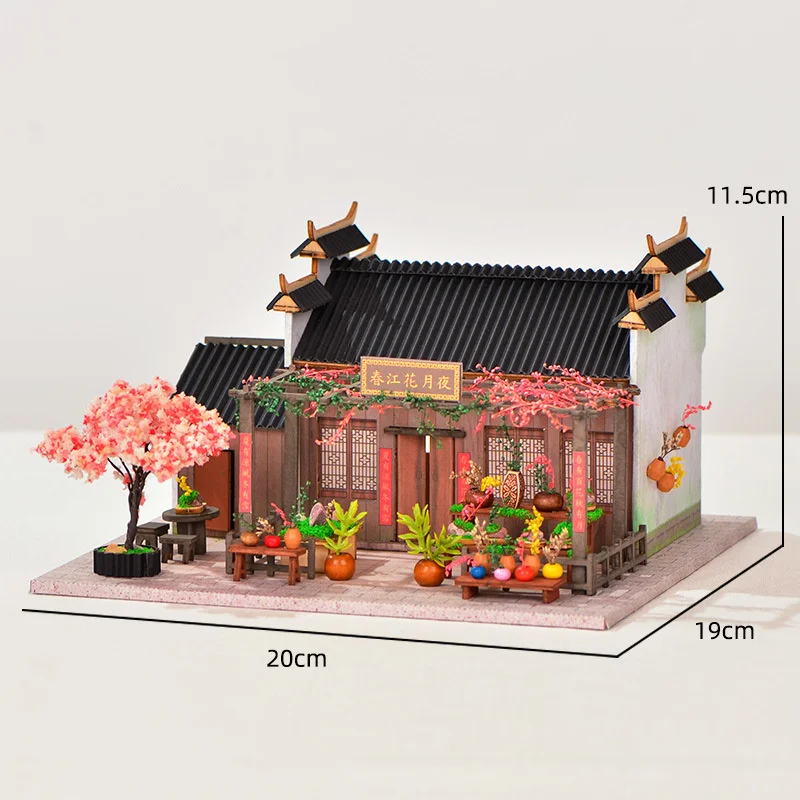 DIY Wooden Doll House Japanese Sushi Store Miniature Building Kit BBQ Breakfast Dollhouse With Furniture Toys for Girls Gifts