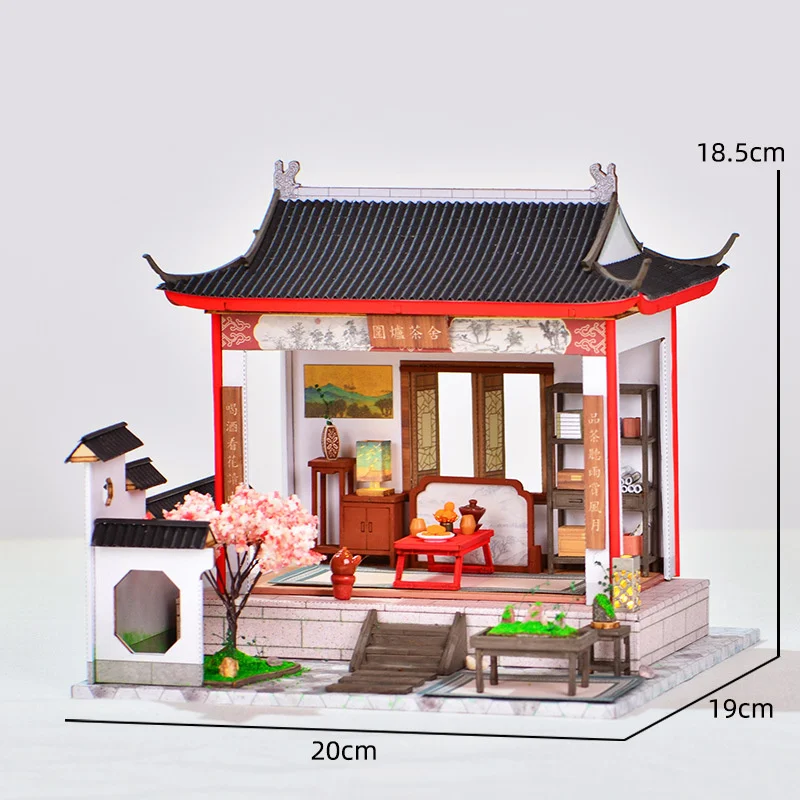 DIY Wooden Doll House Japanese Sushi Store Miniature Building Kit BBQ Breakfast Dollhouse With Furniture Toys for Girls Gifts
