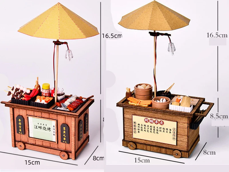DIY Wooden Doll House Japanese Sushi Store Miniature Building Kit BBQ Breakfast Dollhouse With Furniture Toys for Girls Gifts