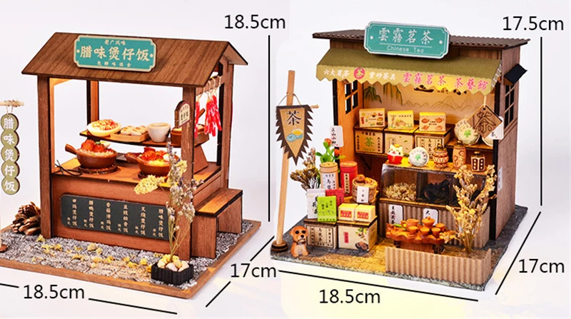 DIY Wooden Doll House Japanese Sushi Store Miniature Building Kit BBQ Breakfast Dollhouse With Furniture Toys for Girls Gifts