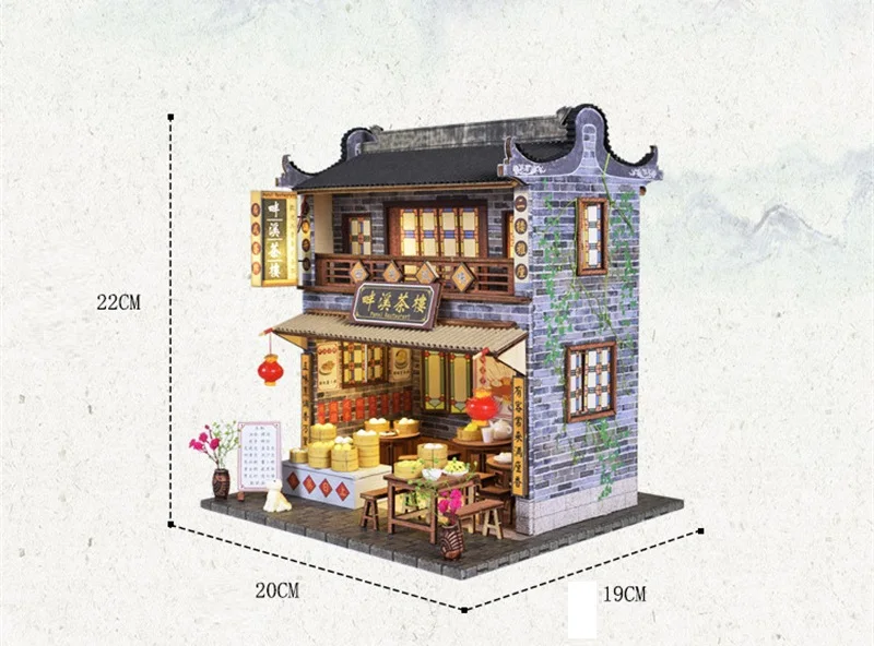 DIY Wooden Doll House Japanese Sushi Store Miniature Building Kit BBQ Breakfast Dollhouse With Furniture Toys for Girls Gifts