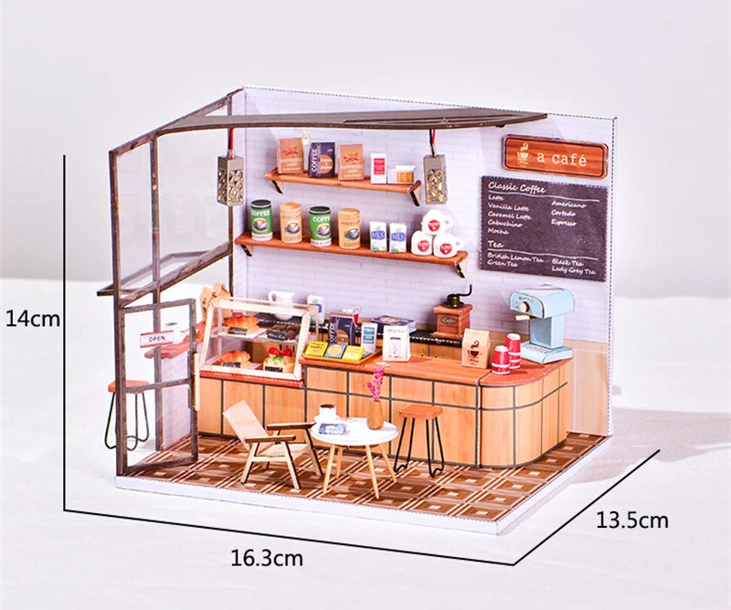 DIY Wooden Doll House Japanese Sushi Store Miniature Building Kit BBQ Breakfast Dollhouse With Furniture Toys for Girls Gifts