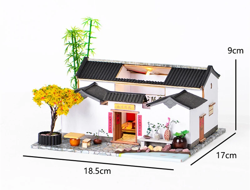 DIY Wooden Doll House Japanese Sushi Store Miniature Building Kit BBQ Breakfast Dollhouse With Furniture Toys for Girls Gifts