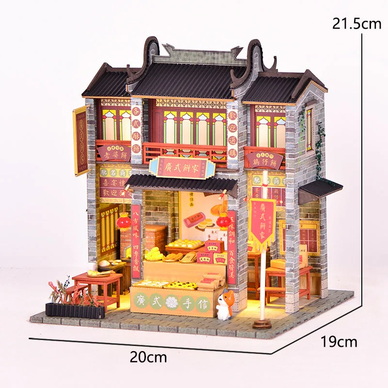 DIY Wooden Doll House Japanese Sushi Store Miniature Building Kit BBQ Breakfast Dollhouse With Furniture Toys for Girls Gifts