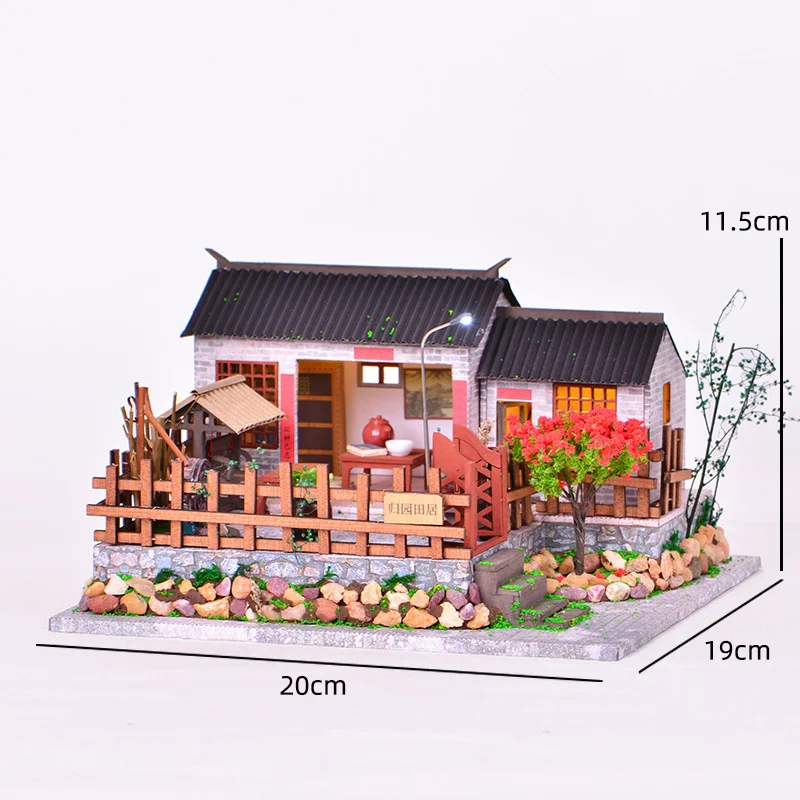 DIY Wooden Doll House Japanese Sushi Store Miniature Building Kit BBQ Breakfast Dollhouse With Furniture Toys for Girls Gifts