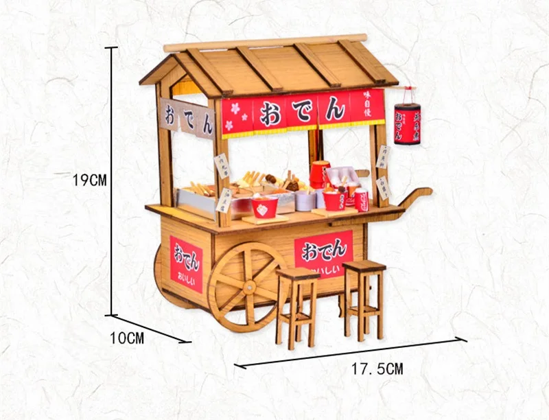 DIY Wooden Doll House Japanese Sushi Store Miniature Building Kit BBQ Breakfast Dollhouse With Furniture Toys for Girls Gifts