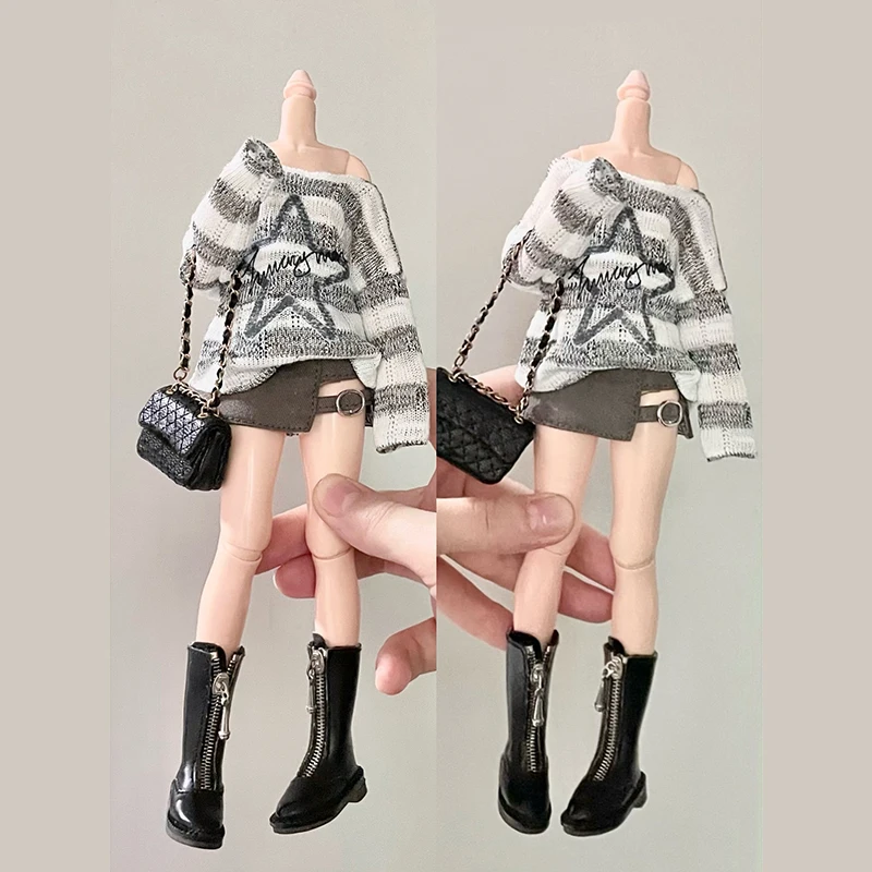 DLBell Blythe Doll Clothes Striped Knitted Star Sweater Tops Mini Skirt for Blyth OB24 Licca 1/6 Dolls Clothing