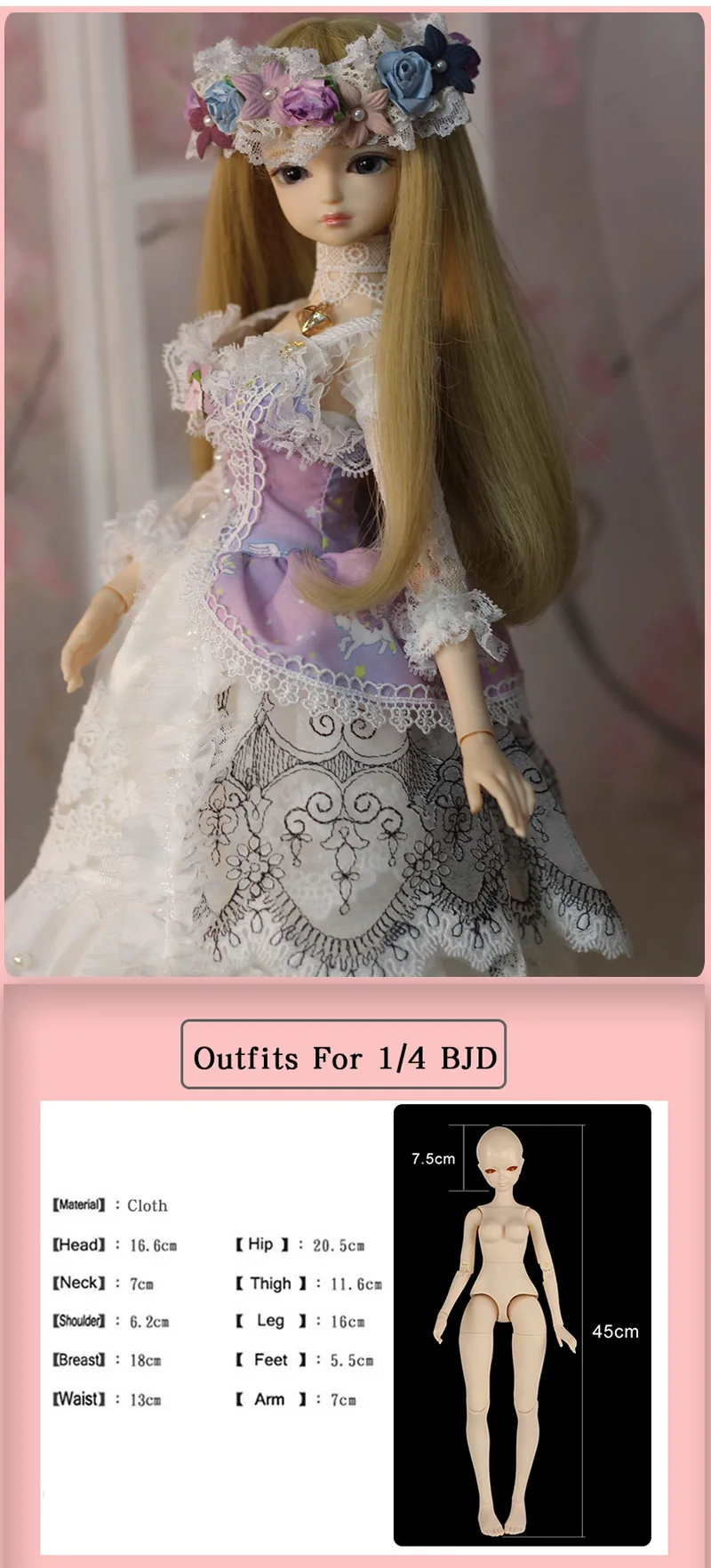 Outfits For 1/4 BJD Dream Fairy Doll Unicorn Dress Including The Headdress And Necklace SD MJD